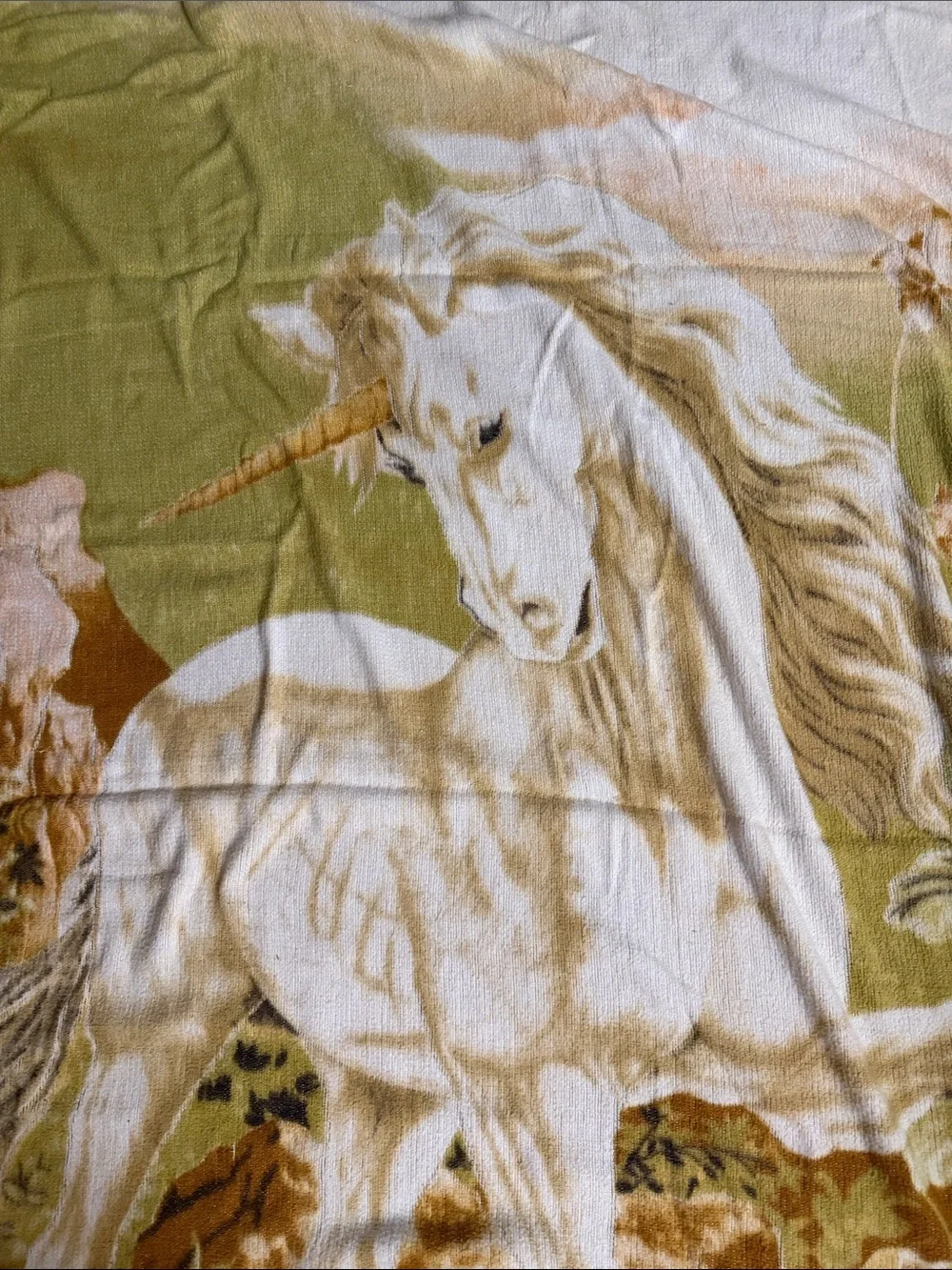 VTG 70’s Reversible Unicorn Plush Fleece Fantasy Blanket - Edge Flaws 54x80” 🦄🦄